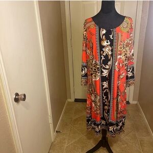 Mlle Gabrielle Red and Black Midi Dress